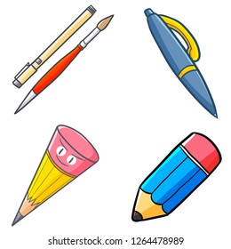Funny and cute pen and pencil set for office supplies - vector.