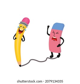 Funny cute pencil and eraser characters