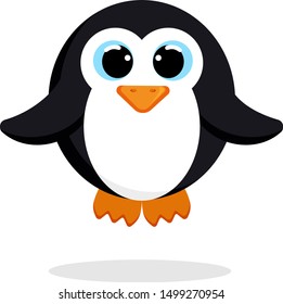 Funny cute penguin. Cartoon character. Flat vector stock illustration on white background