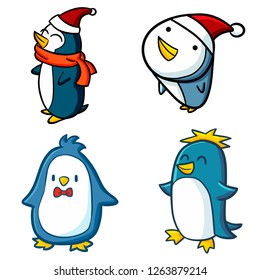 Funny and cute penguin standing and smiling set - vector.