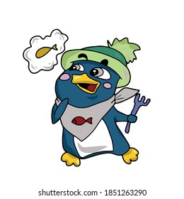 Funny cute penguin .Vector children's illustration on a white isolated background for banners, postcards and stickers.