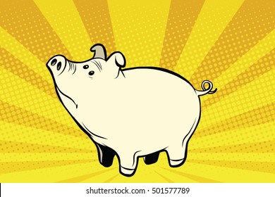 Funny cute pig, pop art retro vector illustration. Farm animals