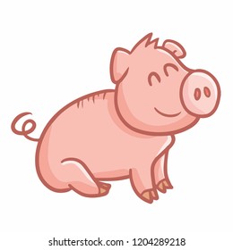Funny and cute pig sitting and smiling - vector