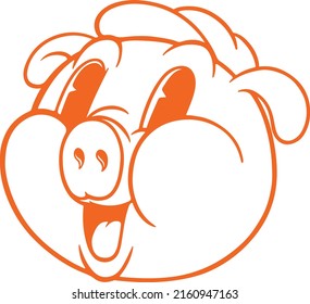 Funny and cute piglet in retro cartoon style