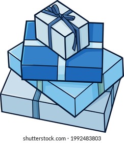 Gracioso y lindo un montón de cajas azules de regalo al estilo de doodle