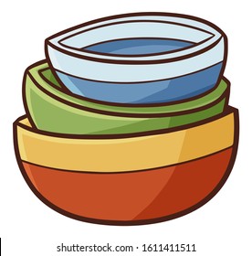 Funny and cute a pile of three colorful bowls