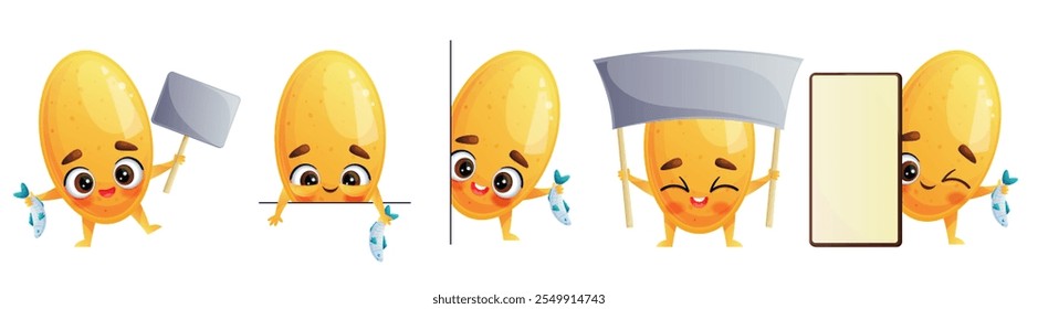 A funny cute pill omega-3 in the set. Vector illustration