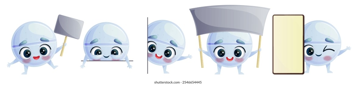 A funny cute pill in the set. Vector illustration