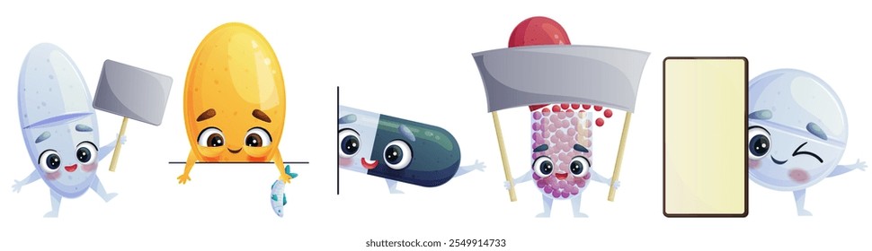 A funny cute pill in the set. Vector illustration