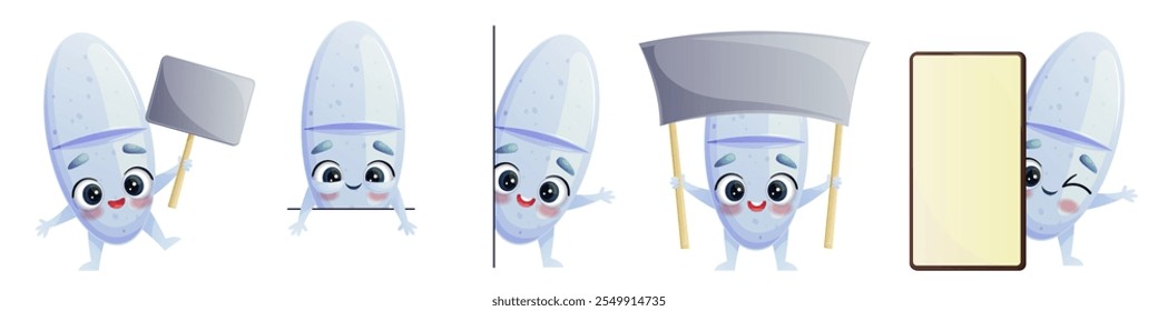 A funny cute pill in the set. Vector illustration