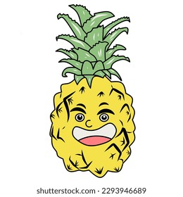 funny cute pineapple laughing on a yellow background. white background. illustration vector