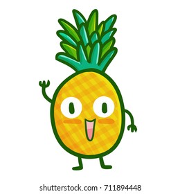 Funny and cute pineapple say "hello" happily - vector.