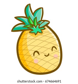 Funny and cute pineapple smiling happily - vector. 