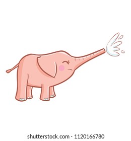 Funny and cute pink elephant spurt water - vector