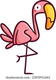 Funny and cute pink flamingo with orange beak cartoon illustration