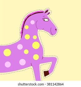 Funny cute pink horse pony background. Kid`s vector illustration