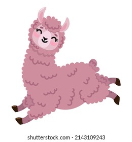 funny cute pink llama on a white background. an ancient sacred animal. a symbol of wealth among the Incas