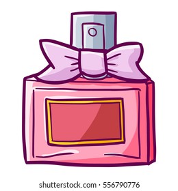 Funny and cute pink perfume with bright purple ribbon - vector.