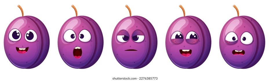 Divertido juego de ciruelas con diferente cara emocional.
