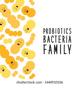 Funny and cute probiotics bacteria family cartoon characters isolated on white, gut and intestinal flora, germs, virus, set of good microbes in flat style for banner, presentation, package design etc