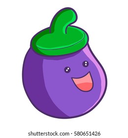 Funny and cute purple eggplant smiling happily - vector.