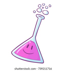  Funny and cute purple test tube smiling happily - vector.