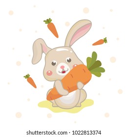 Funny and cute rabbit holding carrot - vector.