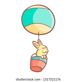 Funny and cute rabbit on a balloon ride - vector