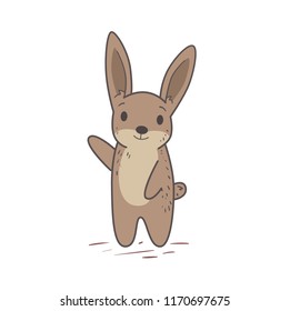 Funny cute rabbit standing. Flat vector illustration. Isolated on white background.
