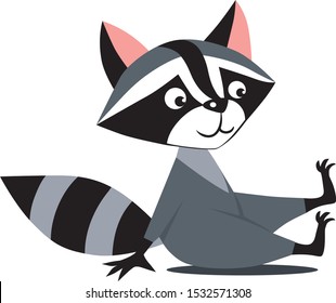 Funny cute raccoon cartoon kid vector illustration