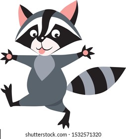 Funny cute raccoon cartoon kid vector illustration