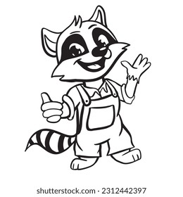 Funny Cute Raccoon Kids Coloring Pages Vector