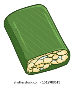 Funny and cute raw "tempe", a traditional indonesian food made from soybeans wrapped with banana leaf
