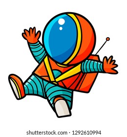 Funny and cute red astronaut flying - vector.