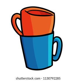 Funny and cute red blue cups get piled up - vector