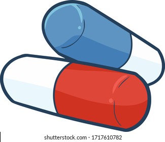 Funny and cute red blue medicine tablet