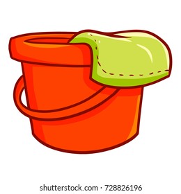 Funny and cute red bucket with green duster - vector.