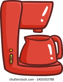 Funny and cute red coffee maker machine in cartoon style