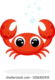 Funny cute red crab with bubbles. Cartoon character. Flat vector stock illustration on white background