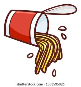 Funny and cute red cup noodle spill out from it's packaging