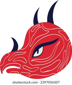 Funny cute red Dragon Monster. Cool illustration in children's cartoon style