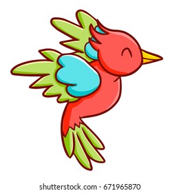 Funny and cute red green blue bird flying happily - vector.