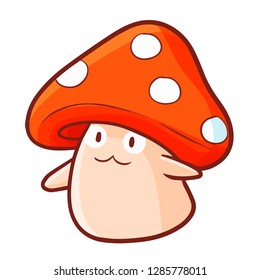 Funny and cute red mushroom smiling and walking - vector.