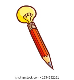 Funny and cute red pencil with lamp on its bottom.