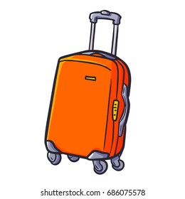 Funny and cute red suitcase with wheel for holiday - vector.