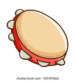 Funny and cute red tambourine in cartoon style - vector.