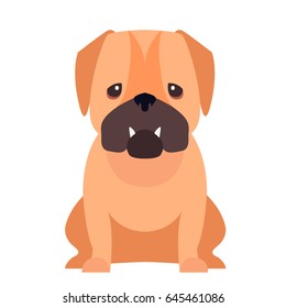 Funny cute red-haired pub-dog sitting flat vector isolated on white background. Lovely purebred dog illustration for animal friends and companions concepts, pet shop ad