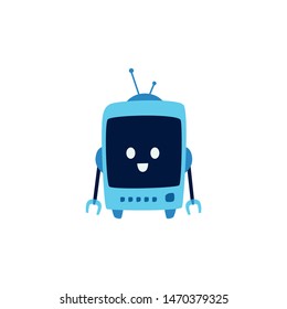 Funny cute robot and machine from the future with antenna and hands. Scientific toy robot, modern technology. Isolated flat cartoon vector illustration.