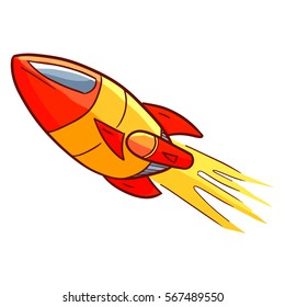 Funny and cute rocket flying to the sky - vector.
