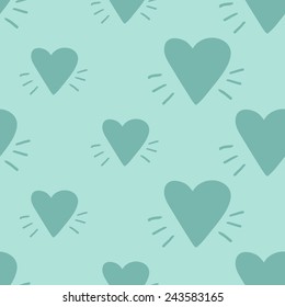 Funny cute romantic hearts vector seamless pattern on light blue background. Set of isolated elements. Chess grid order pattern.